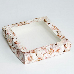 Коробка складная "Пионы" 20х20х4 см